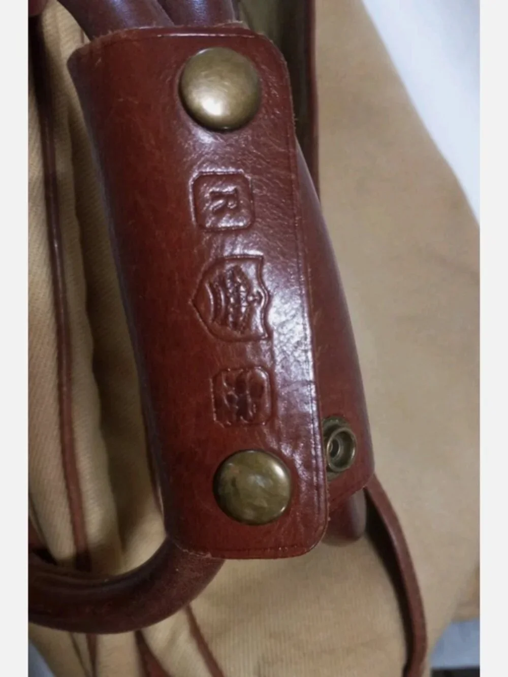 Polo Ralph Lauren Mens Commuter vintage bag Khakil and Leather trim safari